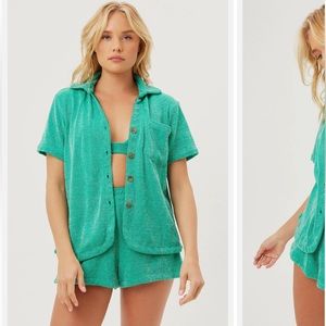 Frankie’s Bikinis Green Mistletoe Glitter Terry Set size M